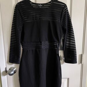 Lulu's Elegant Black Mesh Sleeve Dress